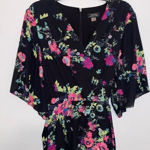 Tahari floral black and pink dress